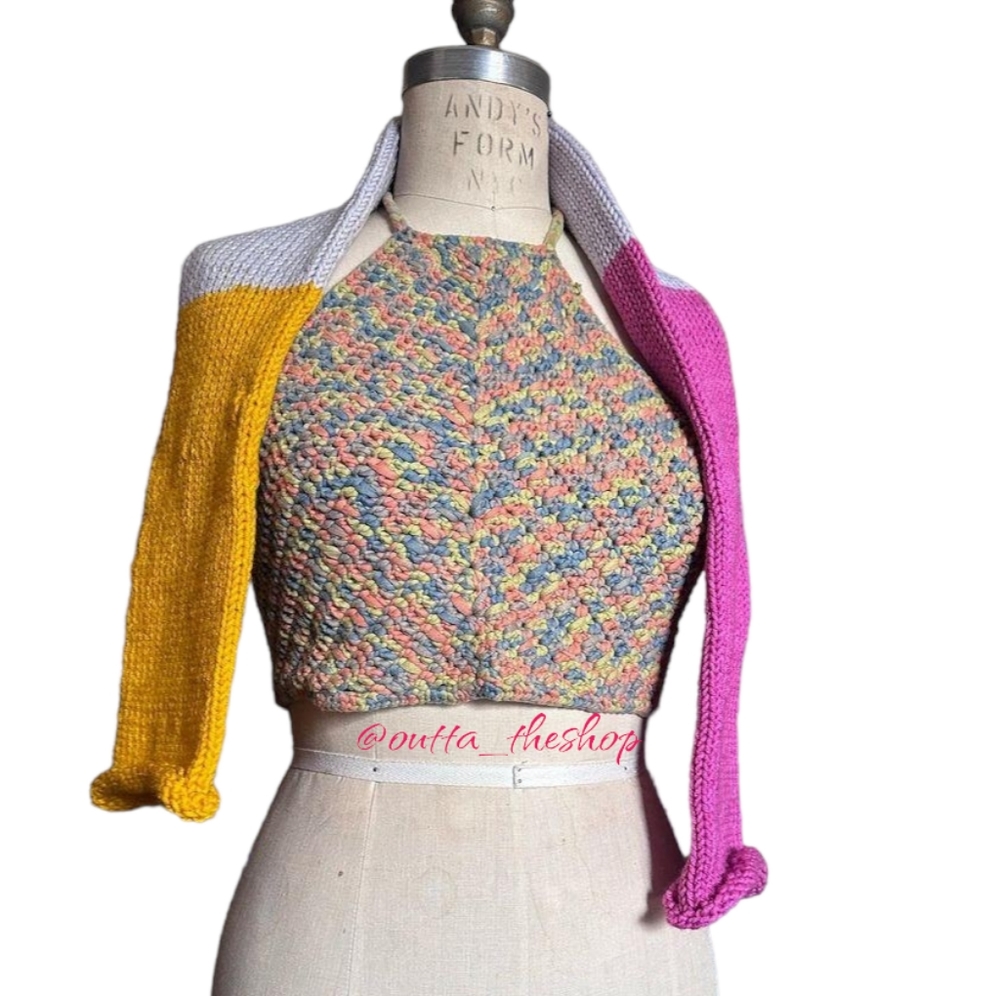 Handmade Multicolor spring crochet crop top, SM/MED.